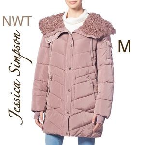 NWT dusty pink water resistant puffer coat fur hood M 𝓢𝓐𝓛𝓔 Jessica Simpson